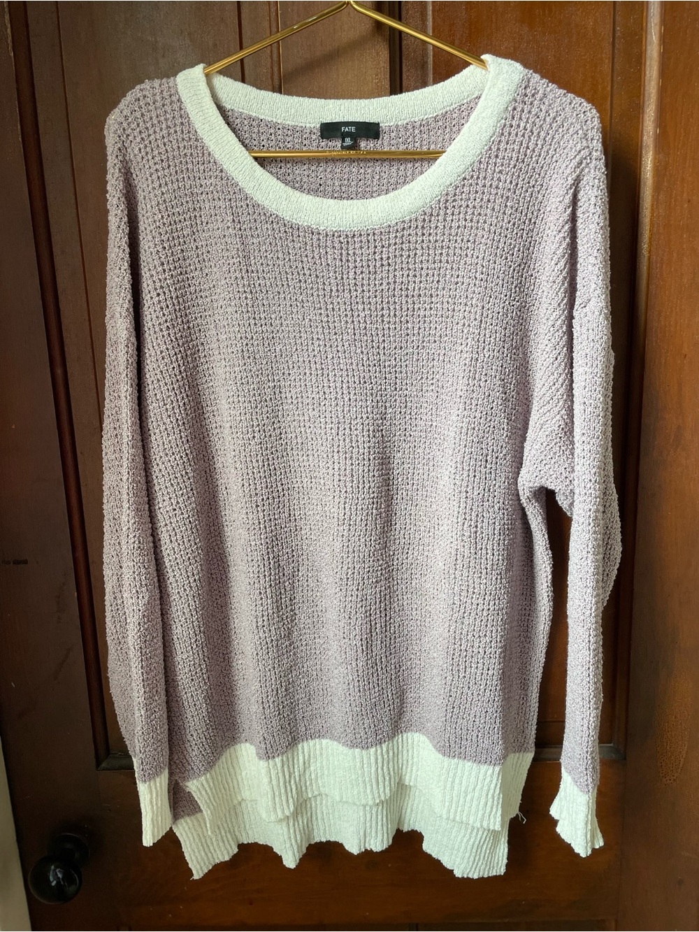 Fate women's 1X long sleeve purple / white sweater
